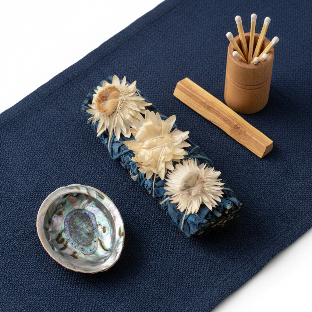 Blue White Sage + White Flower Bundle – 4" Cleansing Ritual Stick
