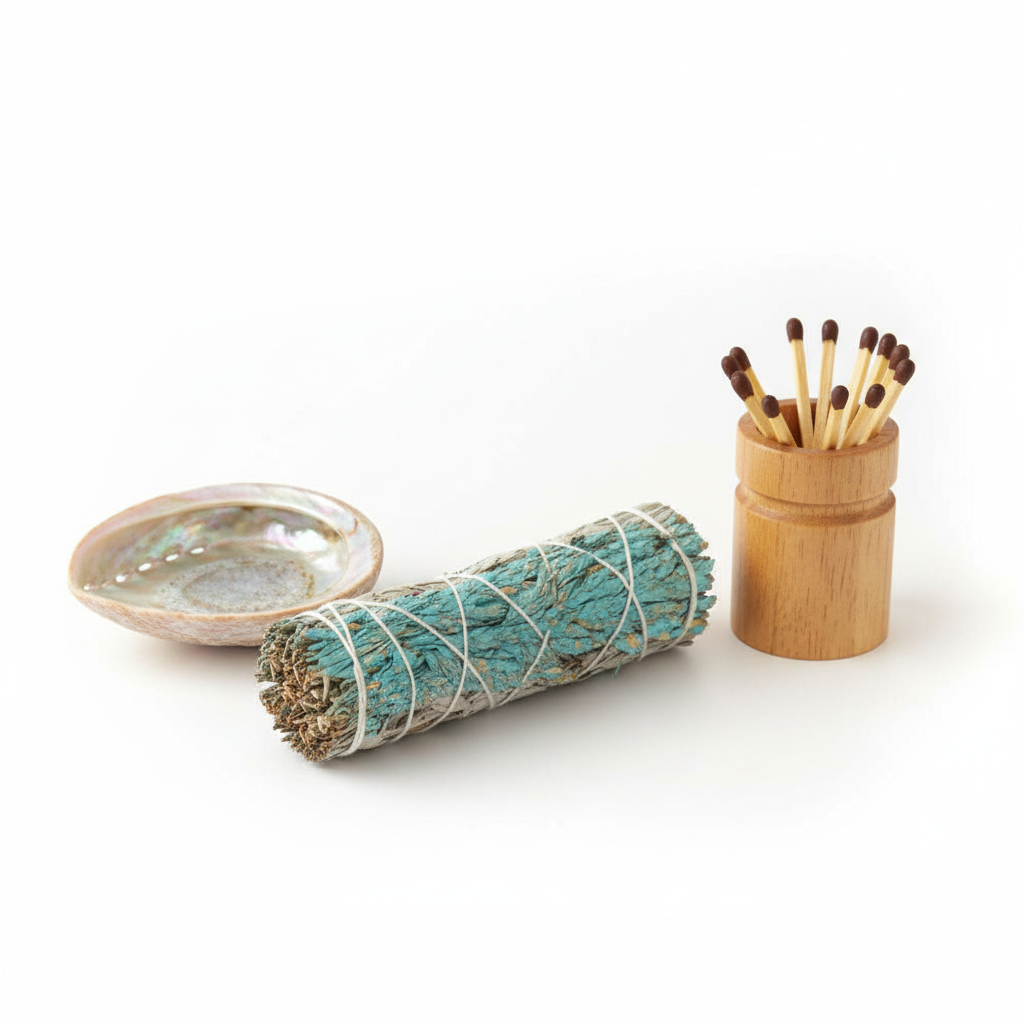 White Sage + Blue Floral Bouquet – 4" Cleansing Ritual Bundle