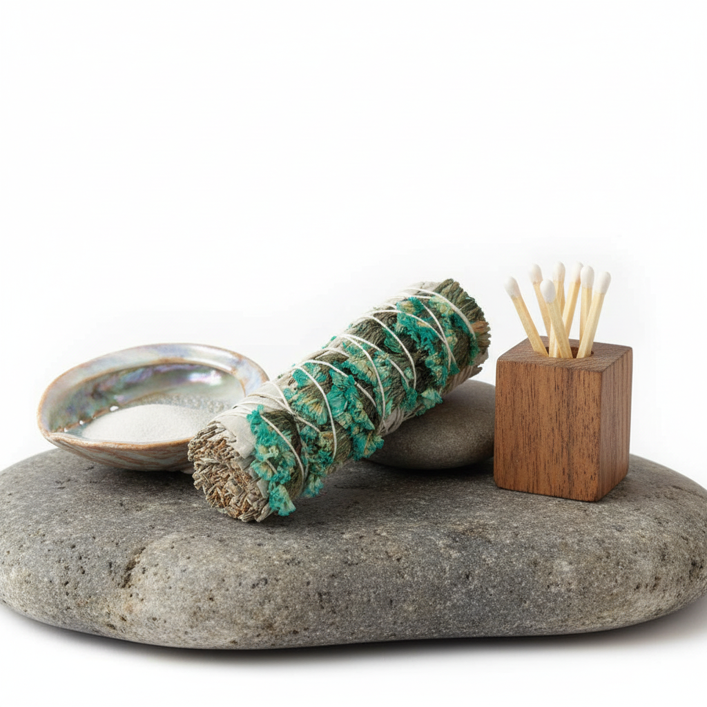 Green White Sage + White Flower Bundle – 4" Cleansing Ritual Stick