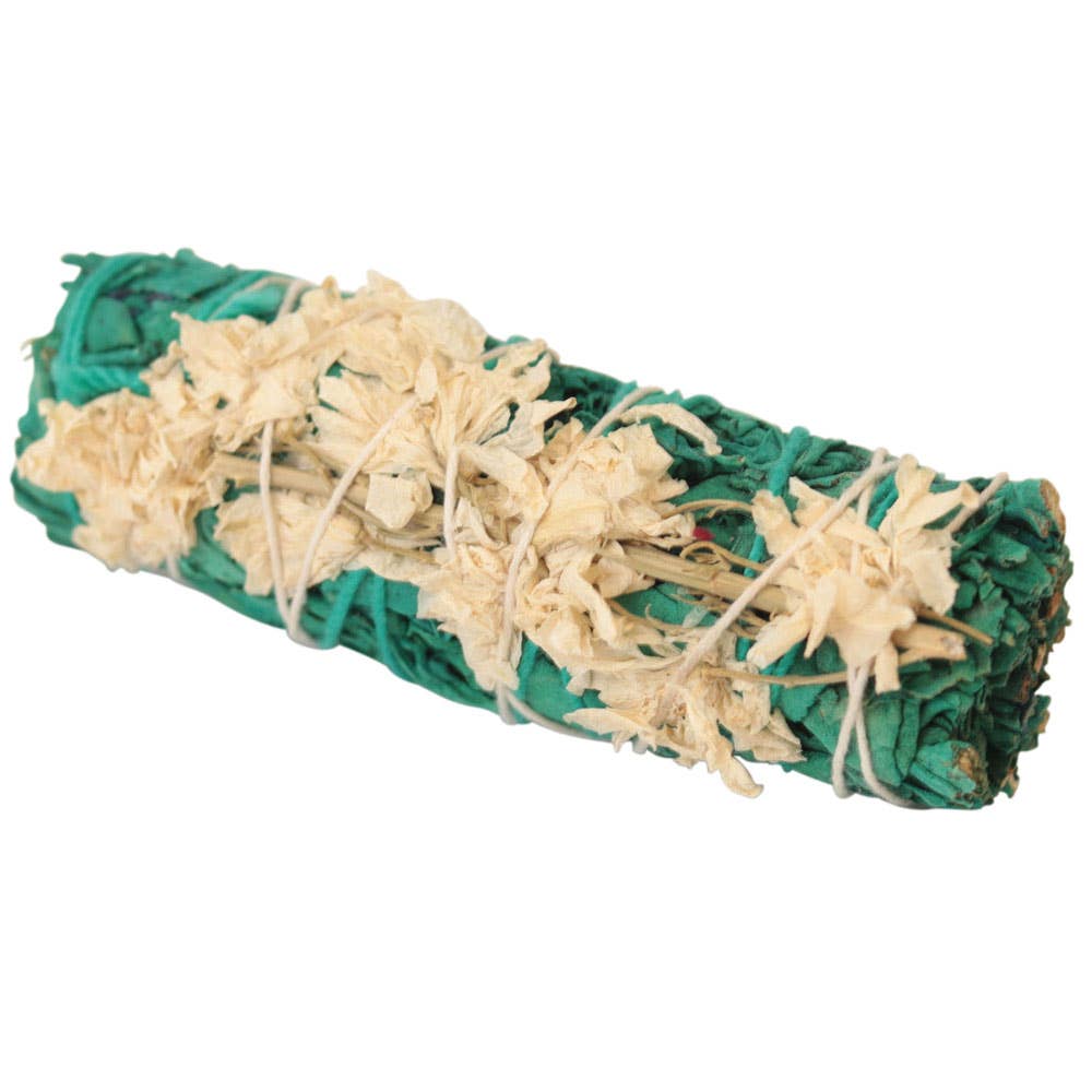 Green White Sage + White Flower Bundle – 4" Cleansing Ritual Stick