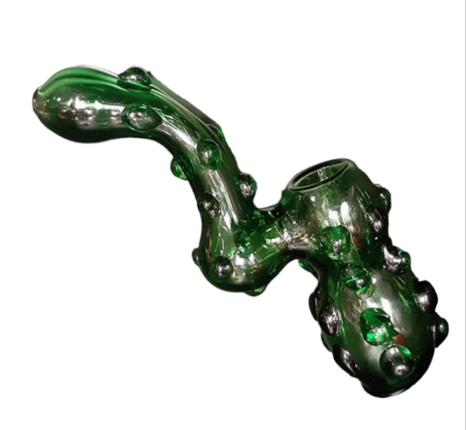 “The Grumble Glorb” – Bumpy Green Glass Bubbler Pipe