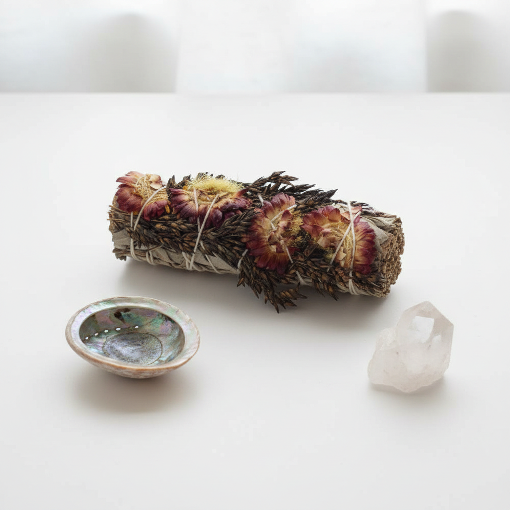 Strength + Serenity White Sage Floral Bundle – 4" Ritual Smudge Stick