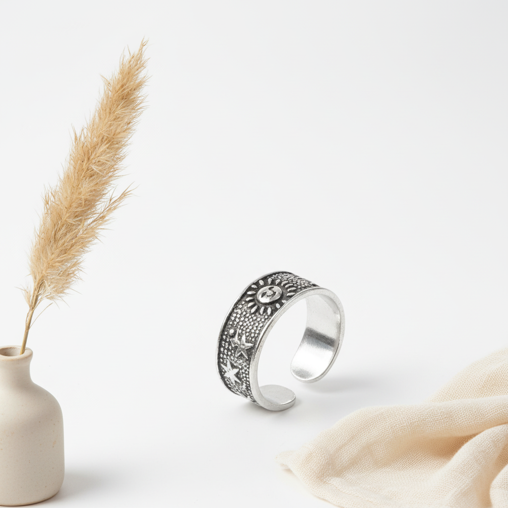 Silver Sun & Stars Toe Ring