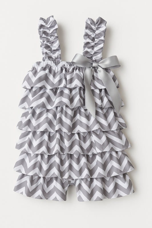 Silver Sashay Ruffle Romper by Born Posh