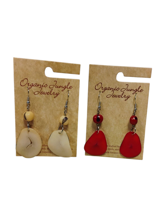 Amazon Tagua Single Slice Earrings Hand Made Peru
