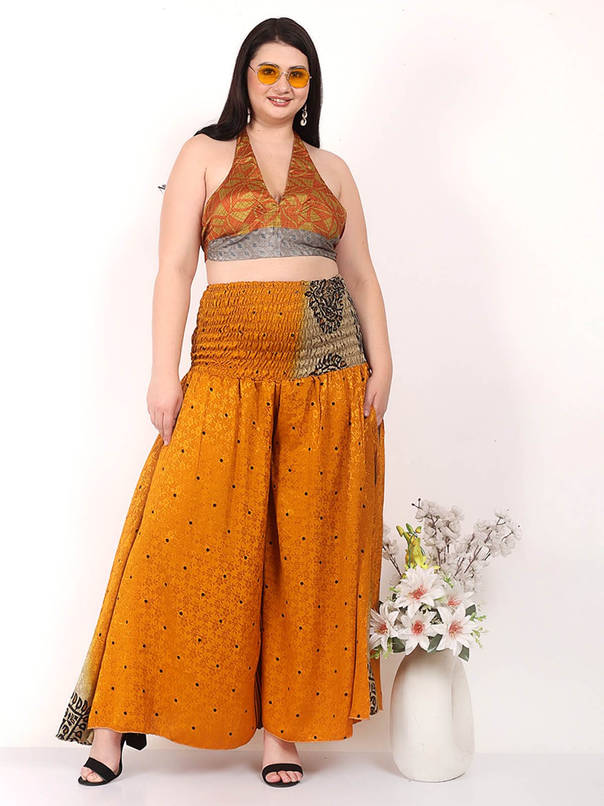 Wide Leg Smocked Plus Size Pants