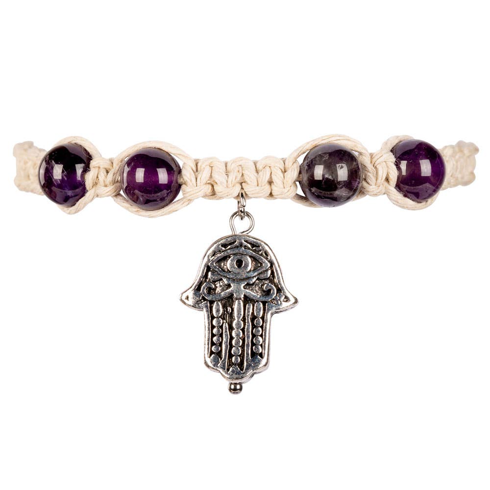 Palmistry Vibes: Amethyst Hamsa Hemp Bracelet
