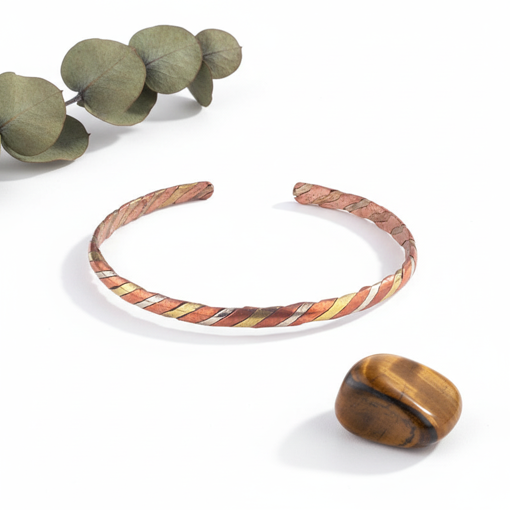 Elemental Flow Cuff™ – Tri‑Metal Spiral Bracelet