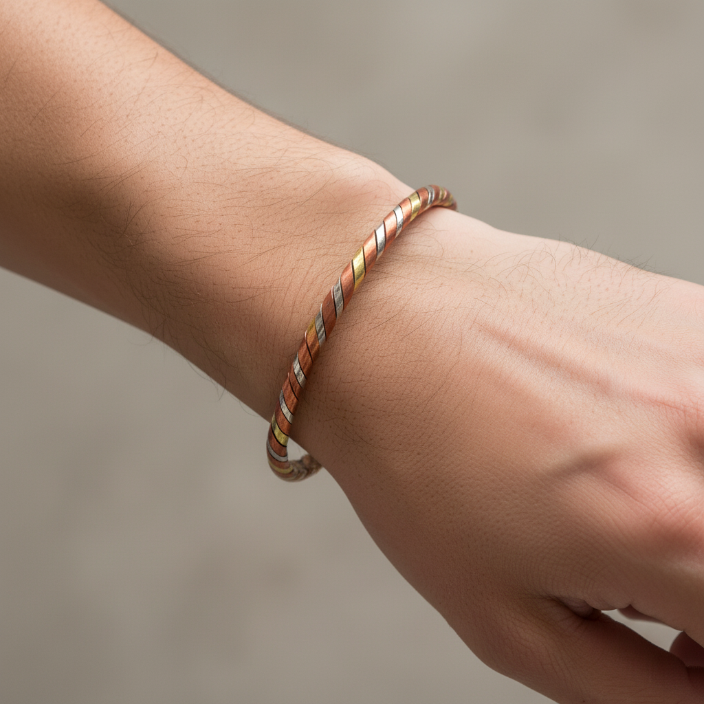 Elemental Flow Cuff™ – Tri‑Metal Spiral Bracelet