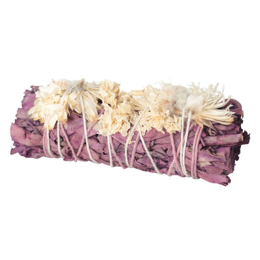Purple White Sage + White Flower Bundle – 4" Cleansing Ritual Stick