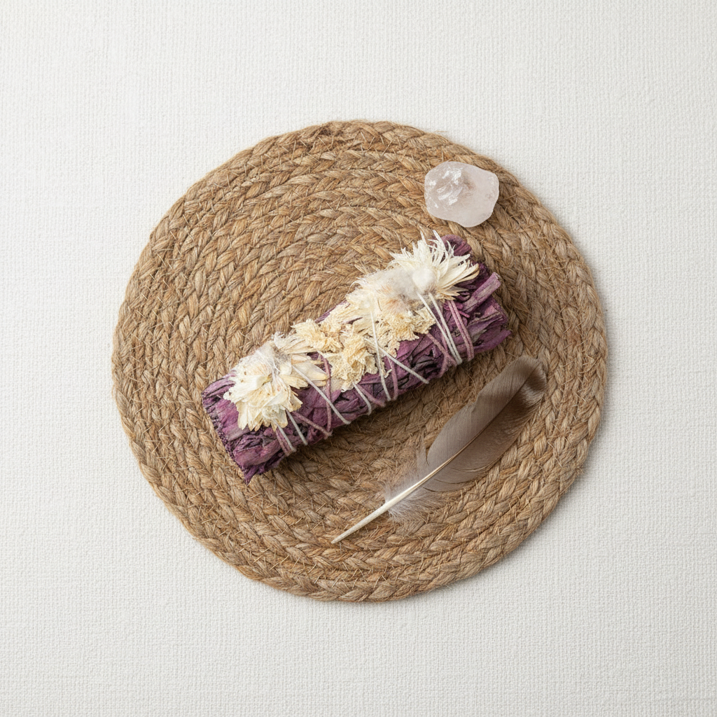 Purple White Sage + White Flower Bundle – 4" Cleansing Ritual Stick
