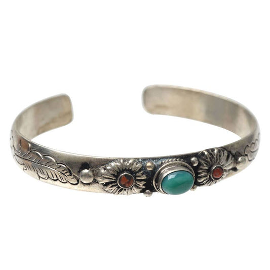 Silver Turquoise Flower Cuff Bracelet