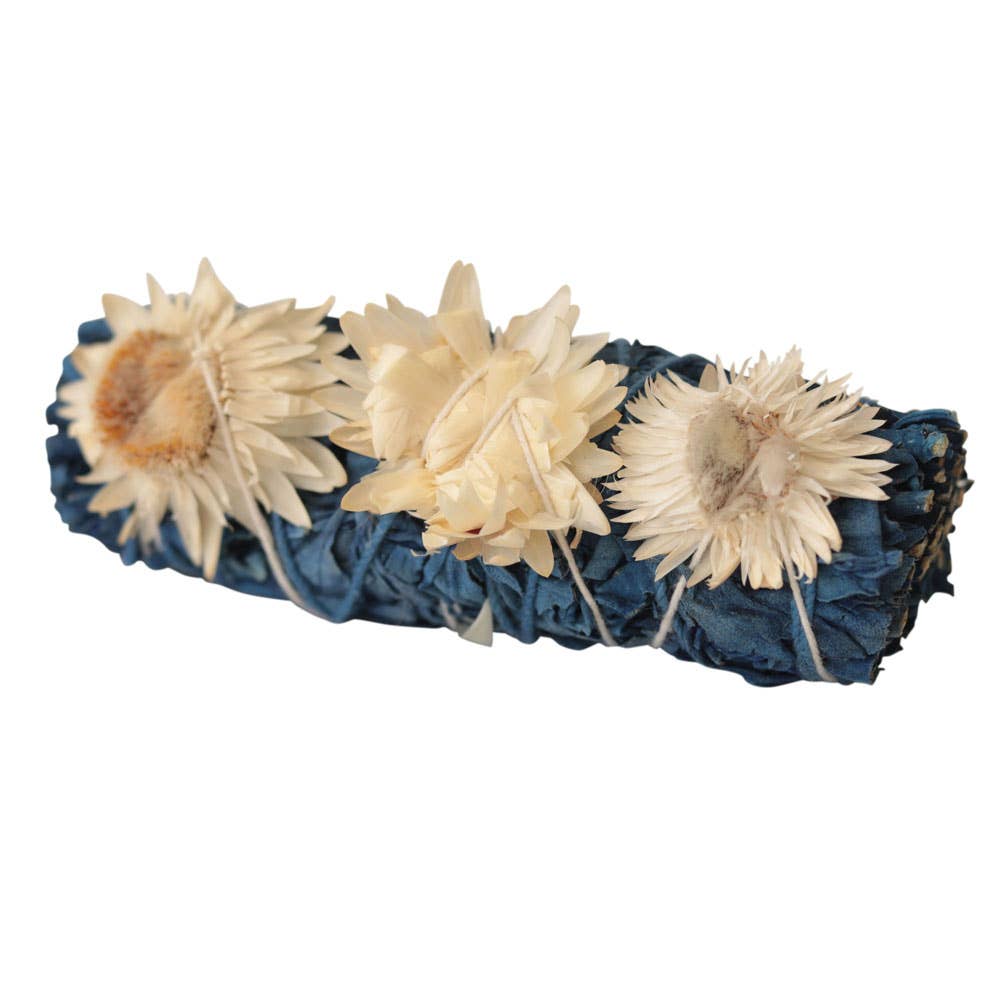 Blue White Sage + White Flower Bundle – 4" Cleansing Ritual Stick