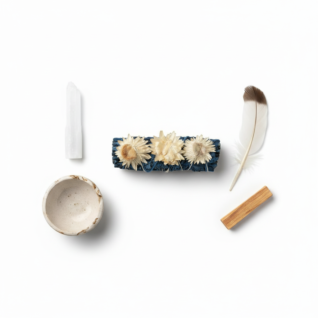 Blue White Sage + White Flower Bundle – 4" Cleansing Ritual Stick