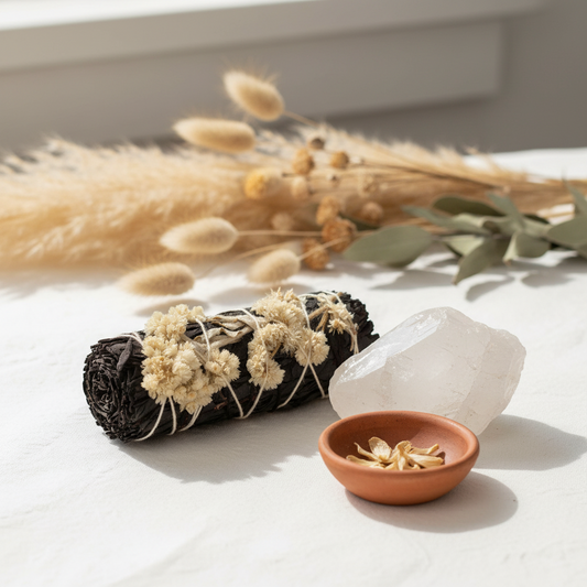 Black + White Sage Floral Bundle – 4" Cleansing Ritual Stick