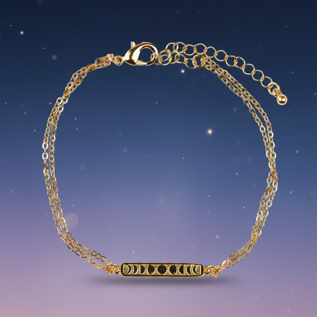 Luna Drift Bracelet™ – Dainty Gold Moon Phase Double Chain