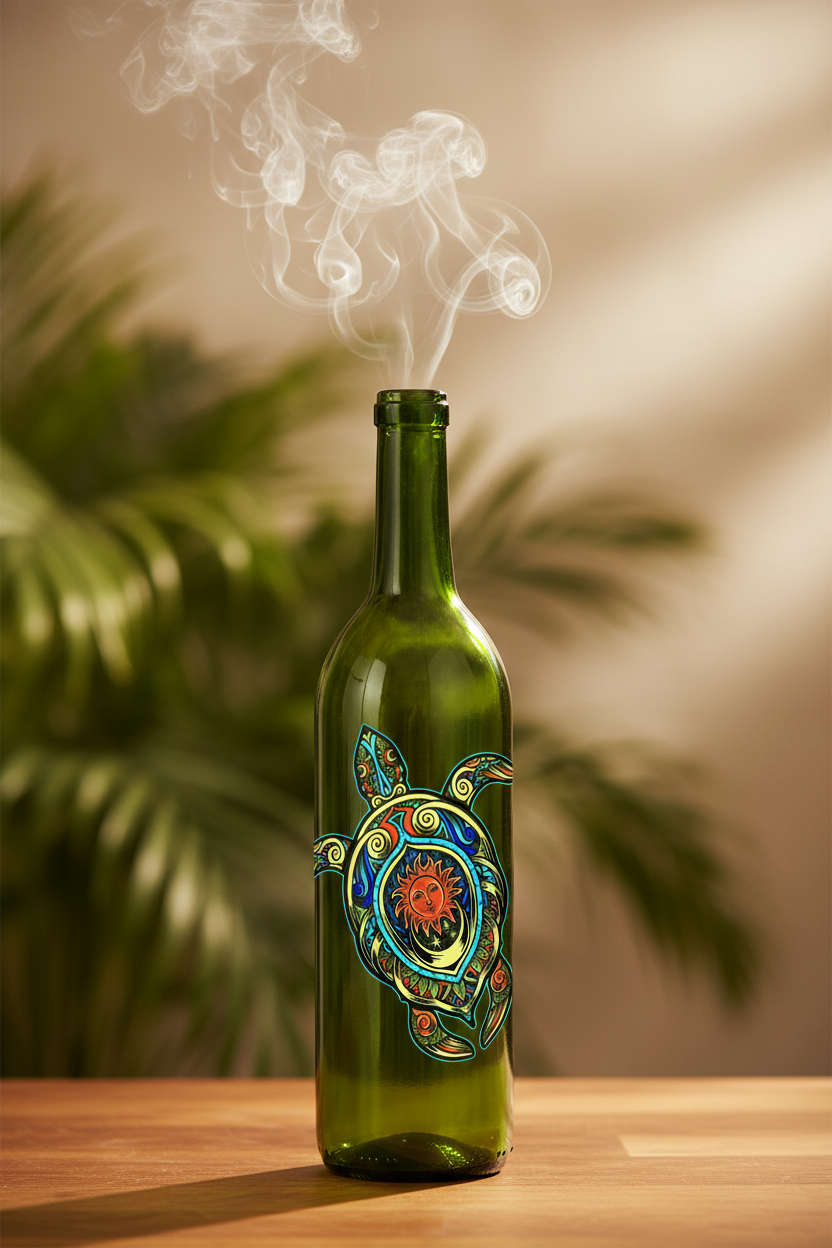 “Turtle Tranquility” – Glass Bottle Incense Burner (11.5")