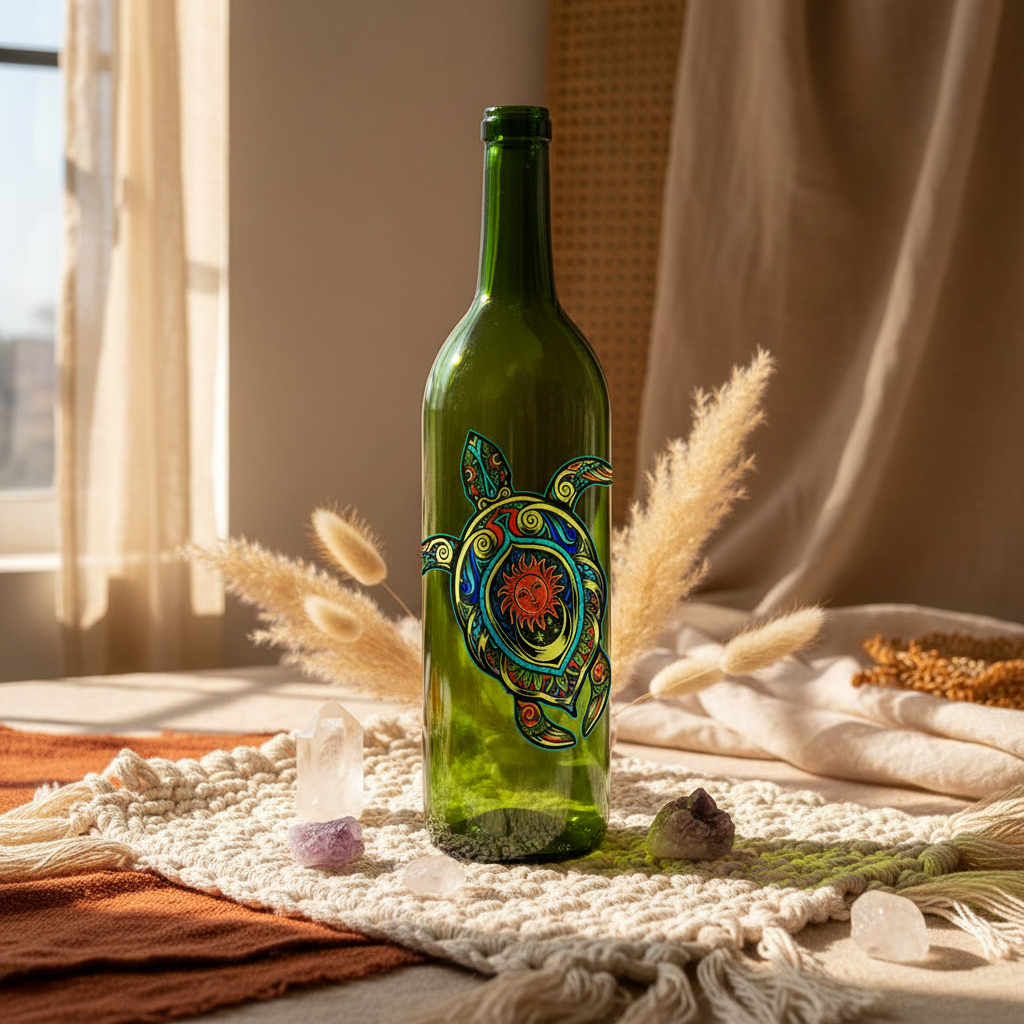 “Turtle Tranquility” – Glass Bottle Incense Burner (11.5")