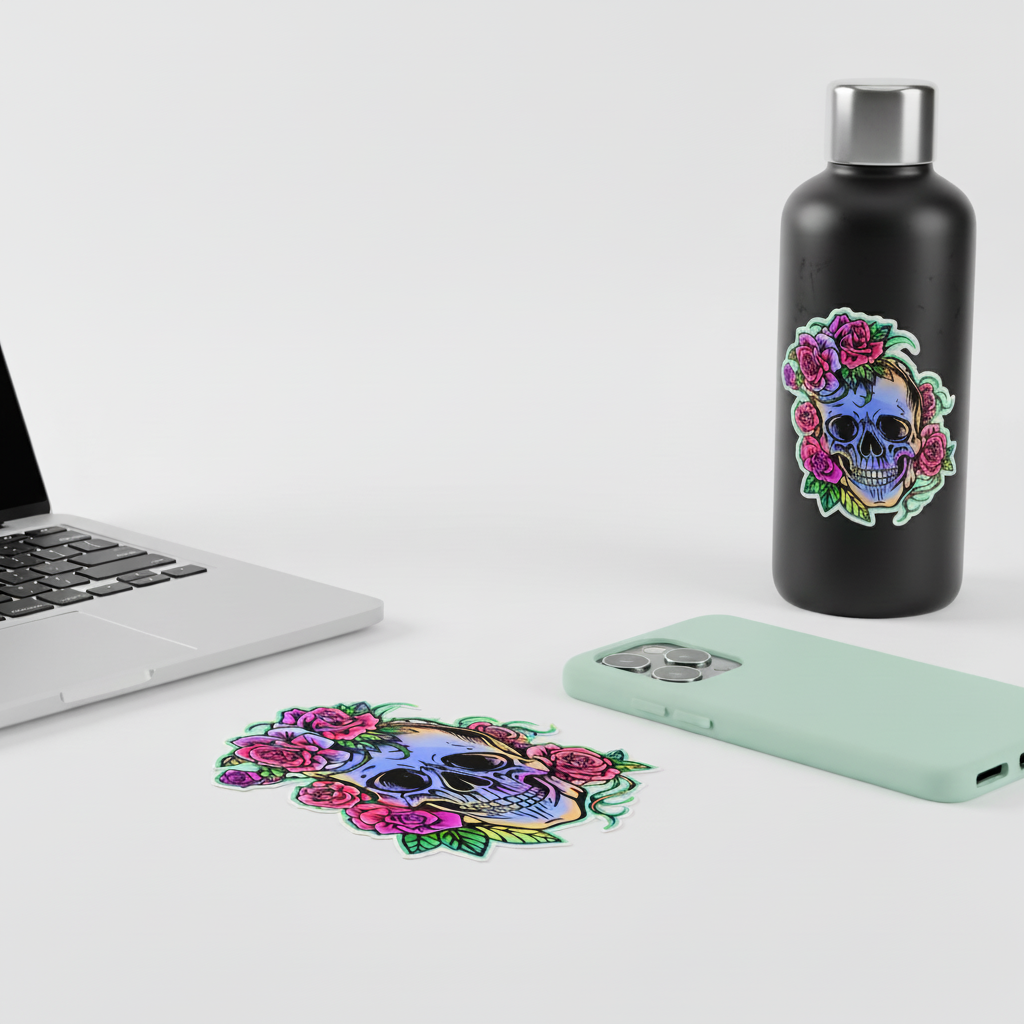 “Dead Petal Society” – Gothic Skull & Roses Vinyl Window Charm