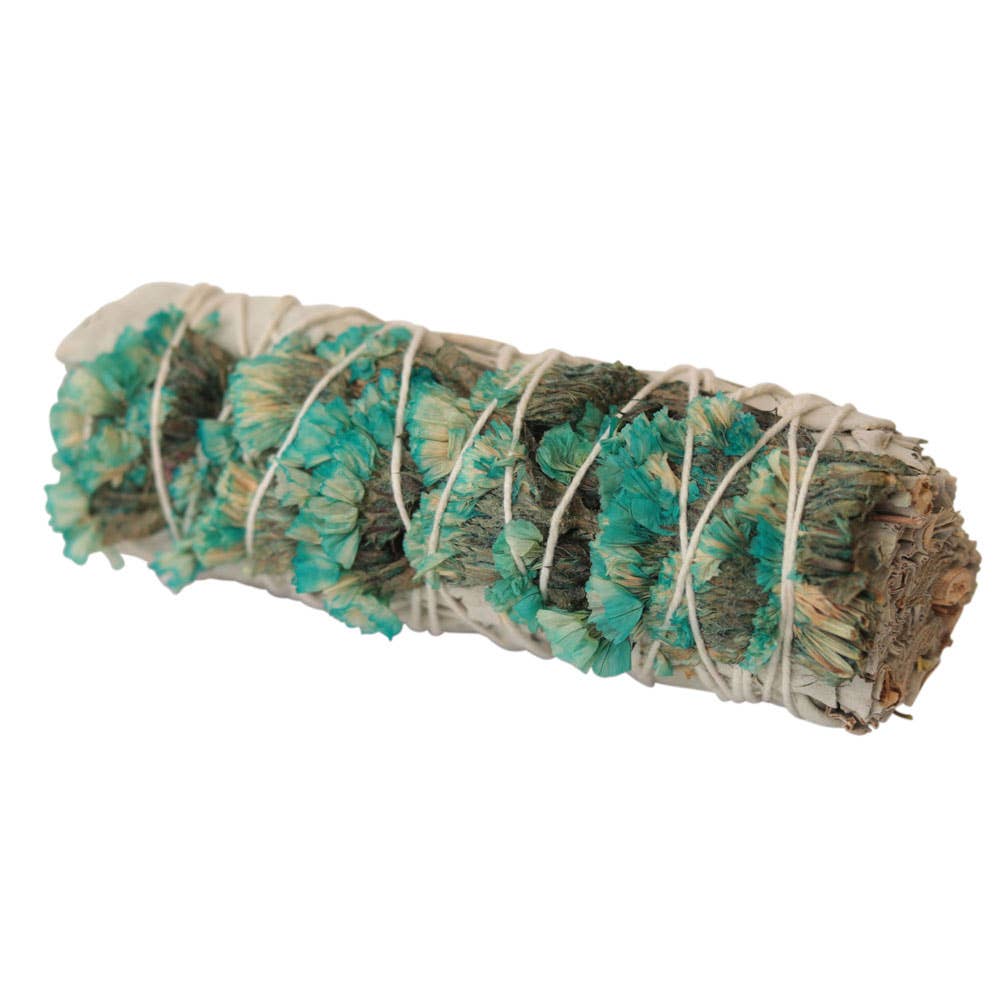 Green White Sage + White Flower Bundle – 4" Cleansing Ritual Stick