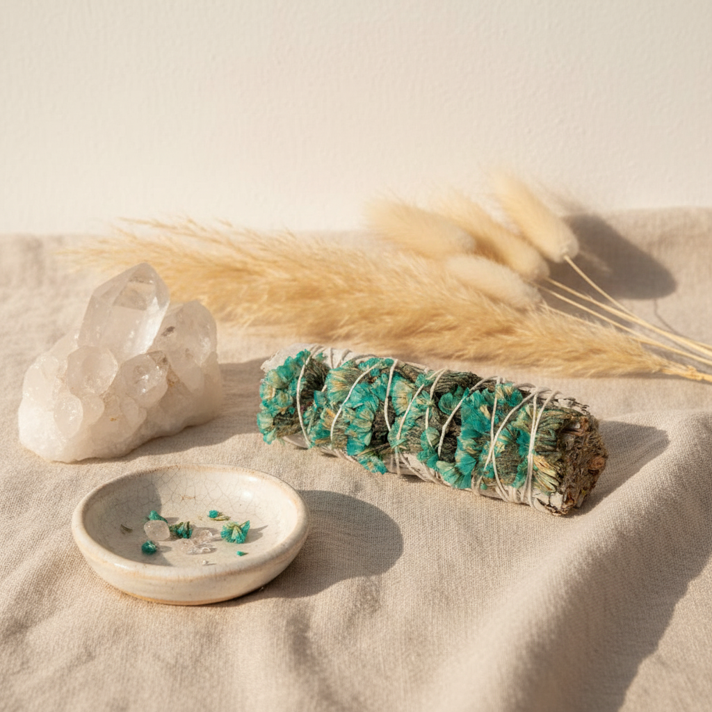 Green White Sage + White Flower Bundle – 4" Cleansing Ritual Stick
