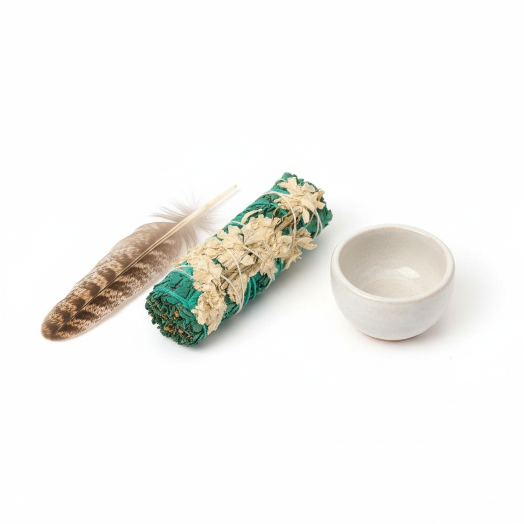Green White Sage + White Flower Bundle – 4" Cleansing Ritual Stick