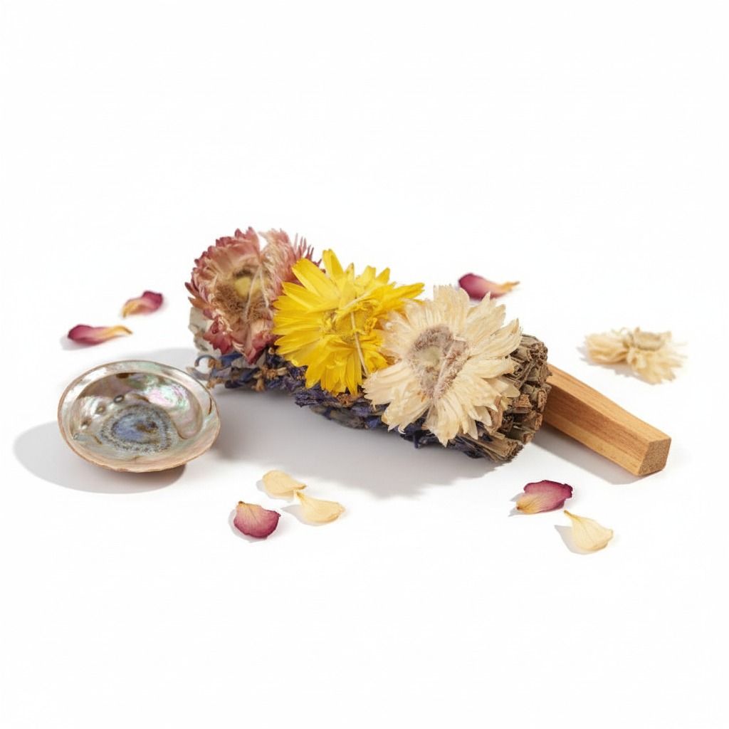 White Sage + Courage Floral Bundle – 4" Cleansing Ritual Stick