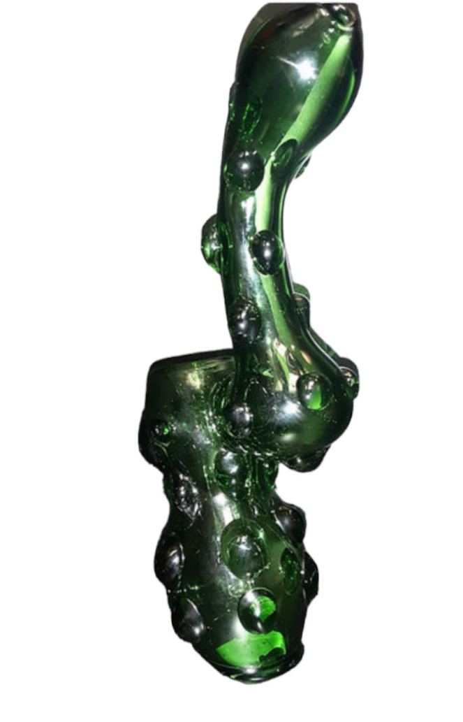 “The Grumble Glorb” – Bumpy Green Glass Bubbler Pipe