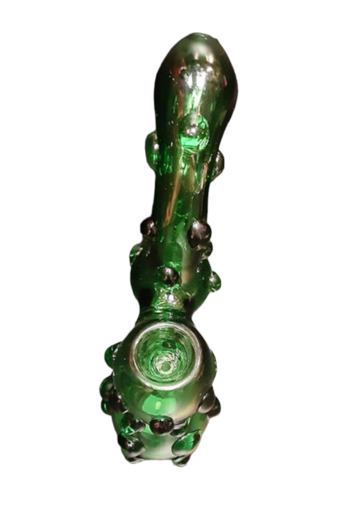 “The Grumble Glorb” – Bumpy Green Glass Bubbler Pipe