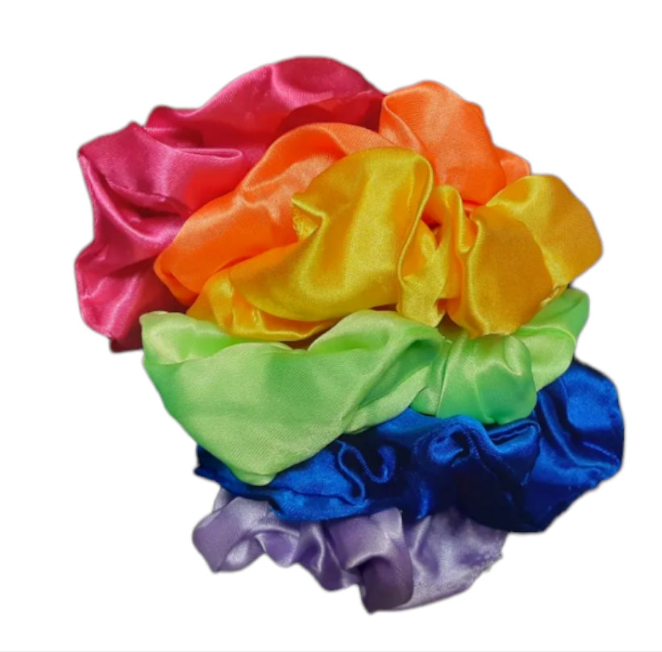 “Mood Ring Mane” – Rainbow Satin Scrunchie Set
