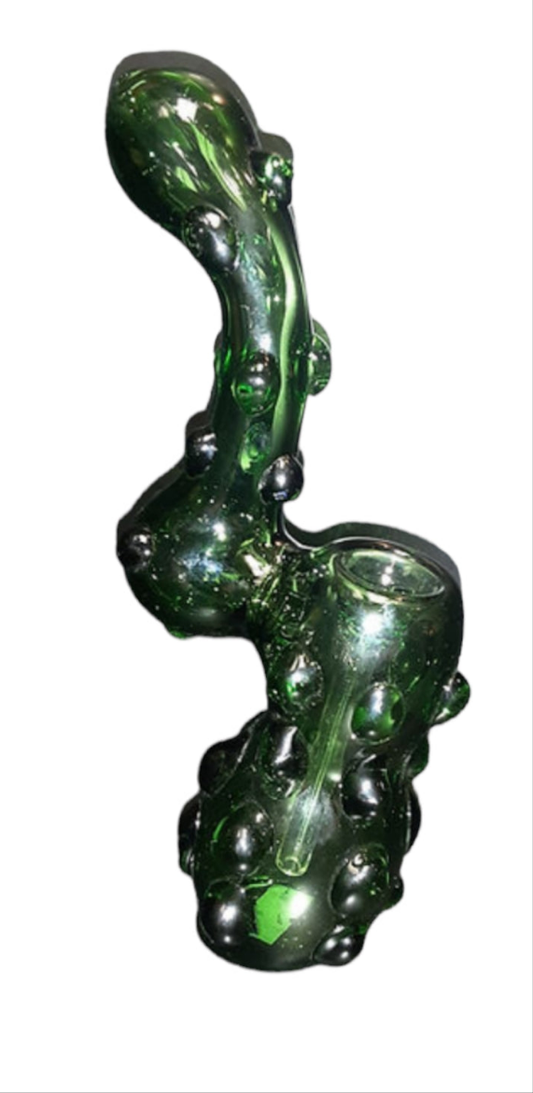 “The Grumble Glorb” – Bumpy Green Glass Bubbler Pipe
