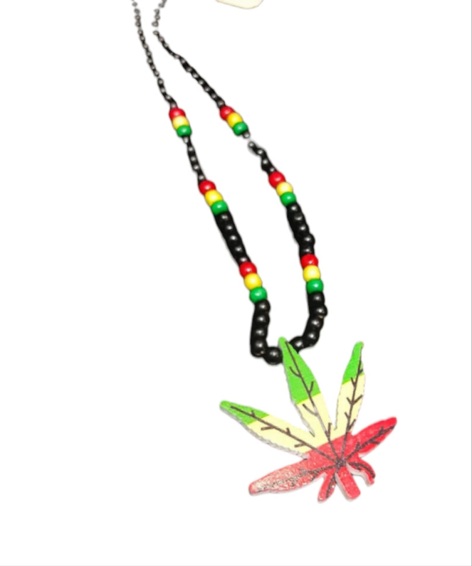 Beaded Rasta Leaf Necklace