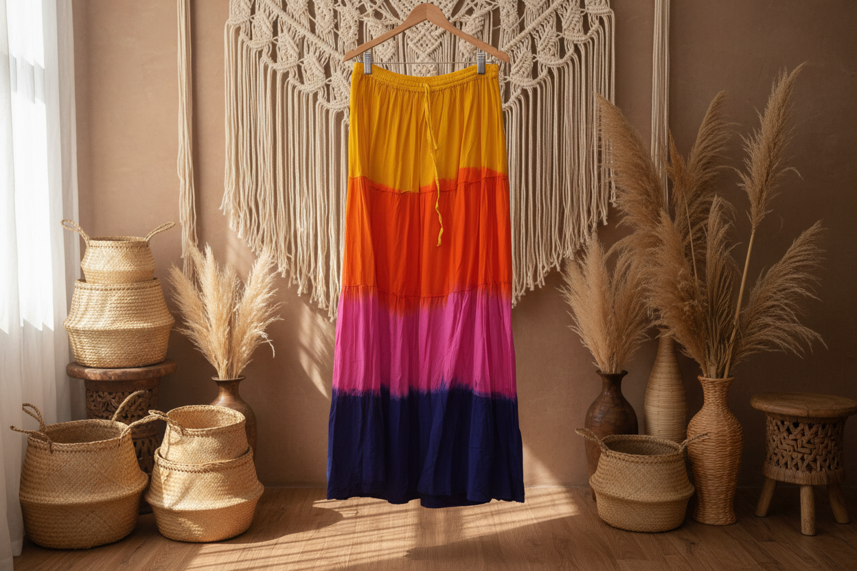 “Good Vibes Gypsy Skirt” — Crinkle, Color, and Cosmic Flow