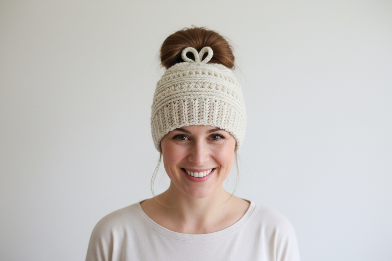 Bun Intended – Handmade Crochet Beanie with Top Knot Portal