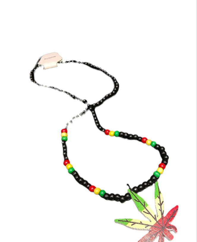 Beaded Rasta Leaf Necklace