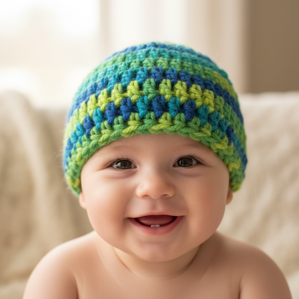 Giggle Sprout Beanie : Bright yarn. Big personality. Tiny head.