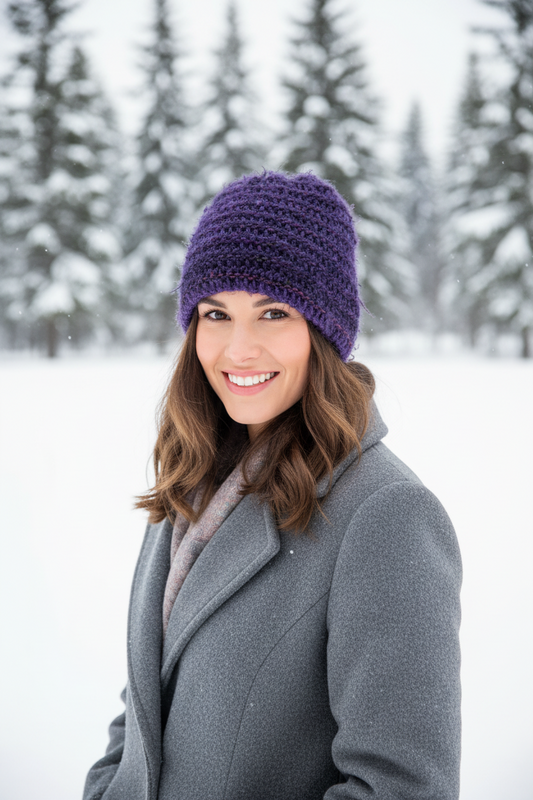 Plum Aura Fuzzy Beanie