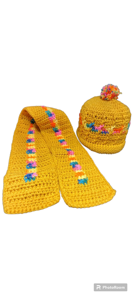 Kids Hat & Scarf Set - Gold