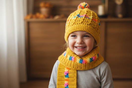 Kids Hat & Scarf Set - Gold