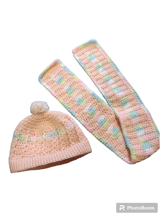 Kids Hat & Scarf Set - Peach