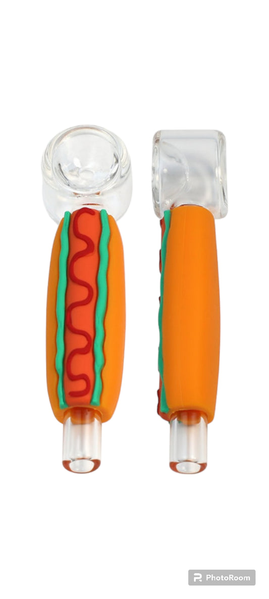 Hot Dog Hand Pipe Silicone & Glass