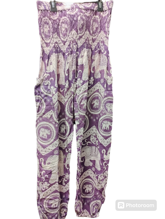 Rayon Genie Pants: Purple elephant