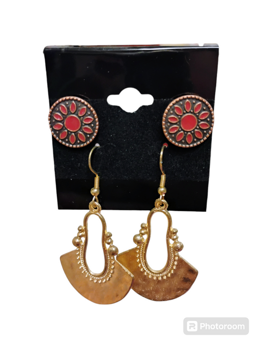 Gold & Red Earring Set