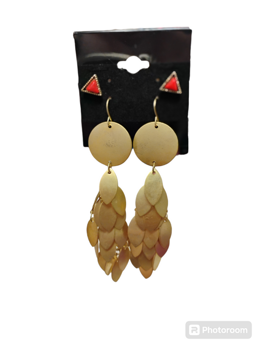 Red Triangle Golden Earrings