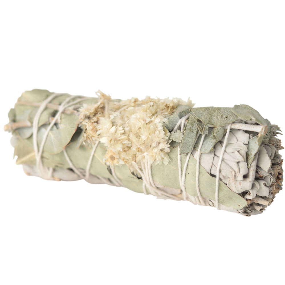 White Sage + Eucalyptus + Floral Bundle – 4" Cleansing Ritual Stick