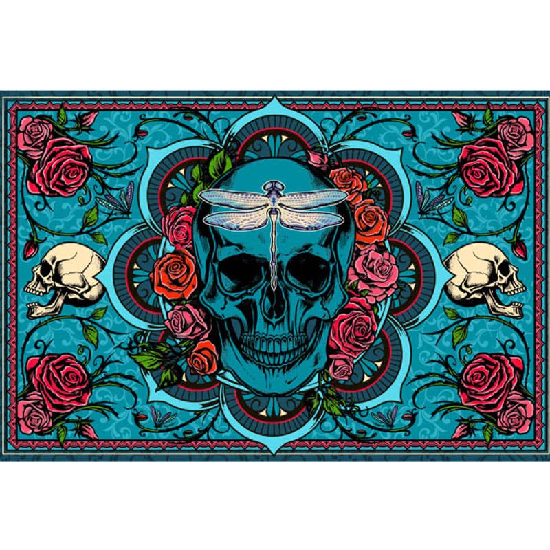 Skull And Roses 3D Tapestry