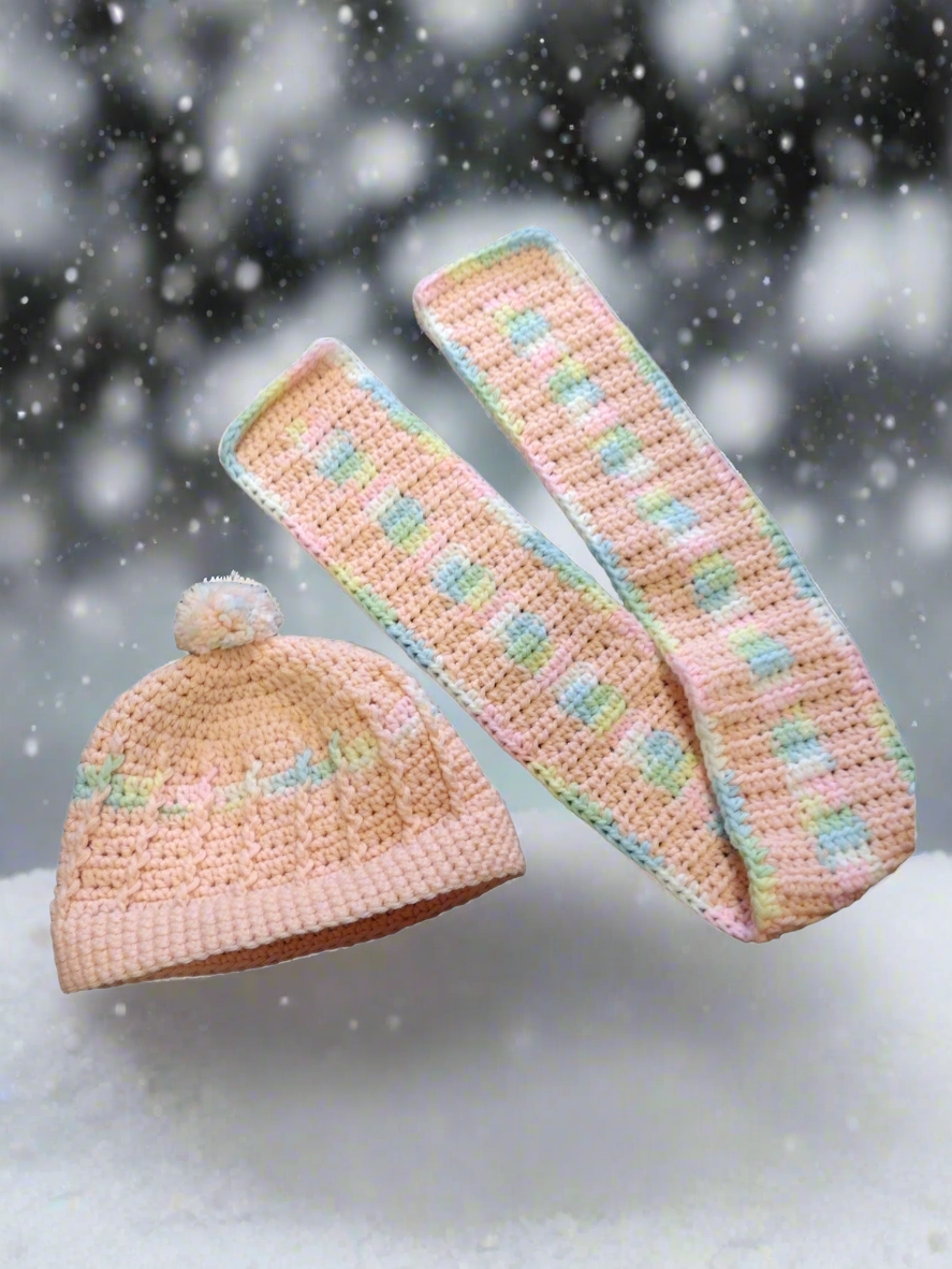 Kids Hat & Scarf Set - Peach