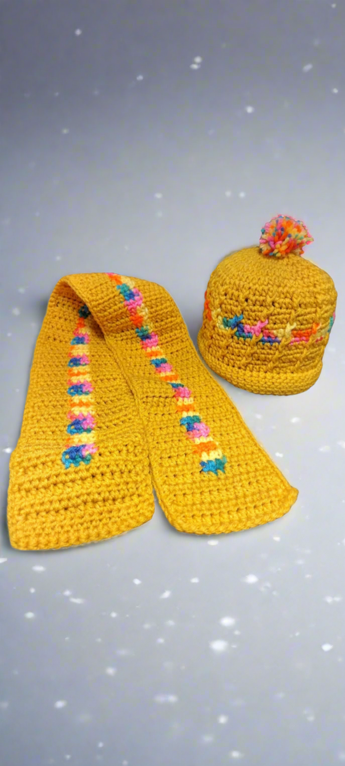 Kids Hat & Scarf Set - Gold