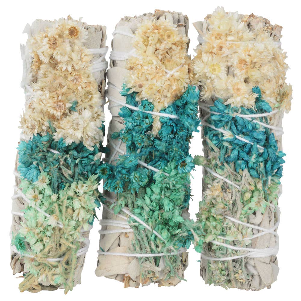 White Sage + Blue Mullein Bundle (3) – 4" Cleansing Ritual Sticks