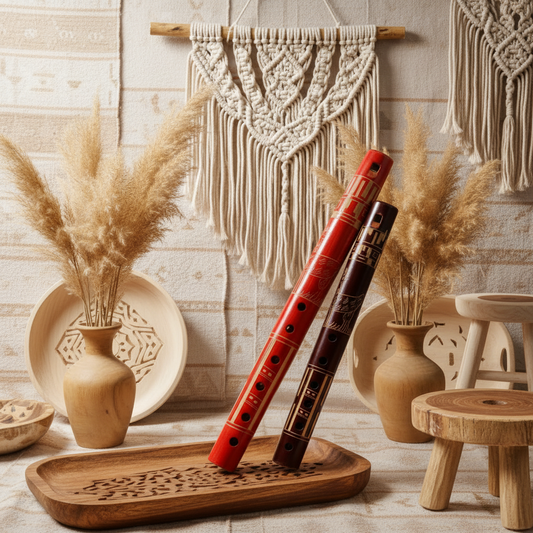 🎶 Flutopia Echo™ – 9" Painted Bamboo Flute from Lake Titicaca